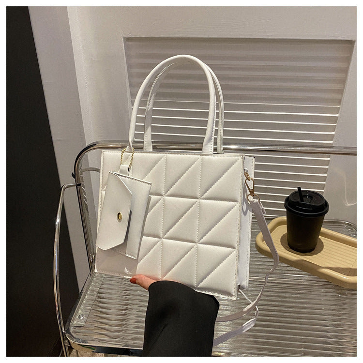 Plaid Shoulder Bag with Small Wallet Square Tote for Women