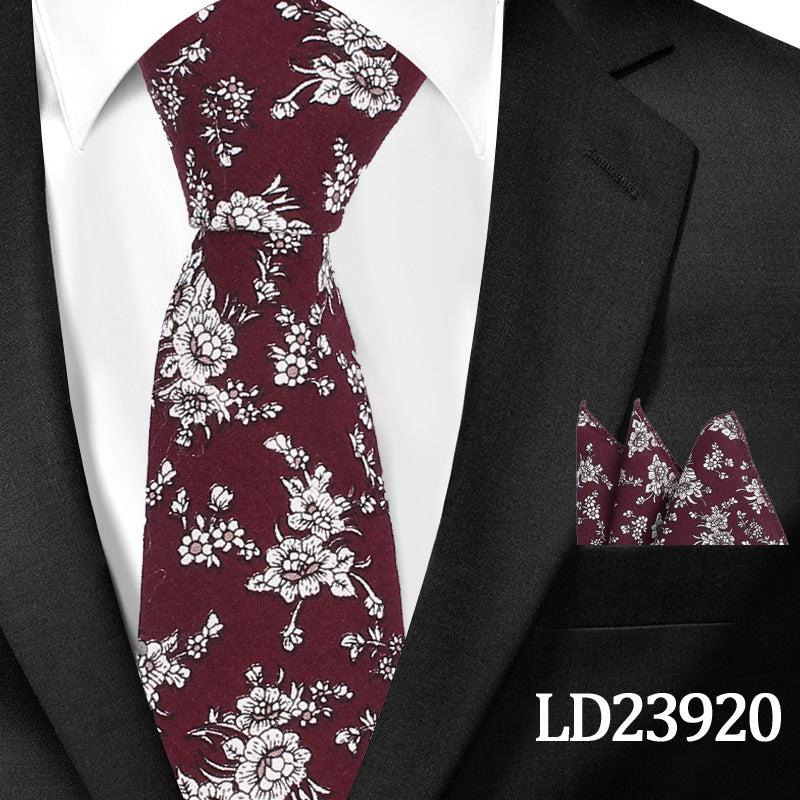 Casual Cotton Floral Print 6cm Casual Tie Pocket Square Suit