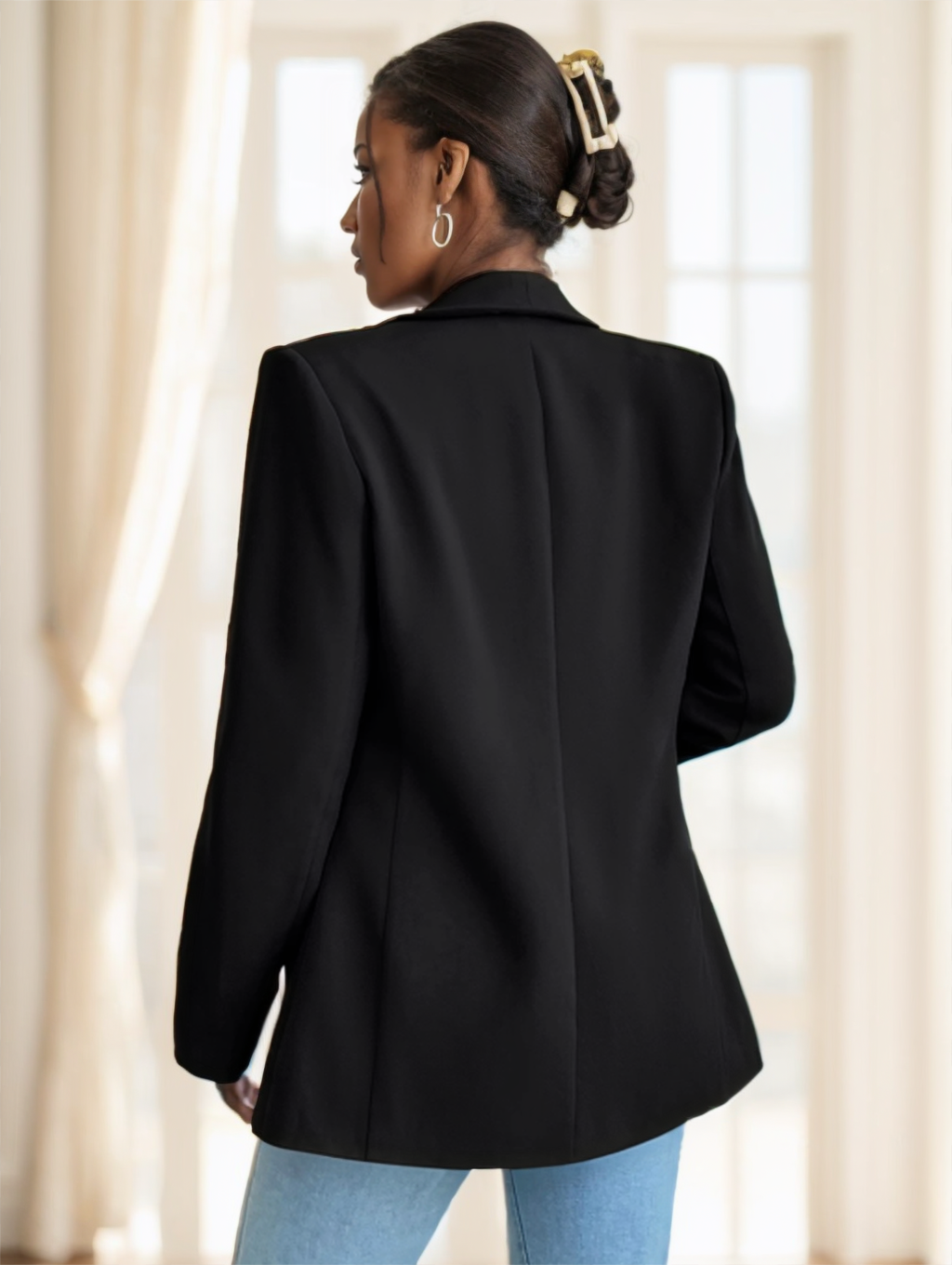 Women Simple Commuter Shawl Collar Solid Color Blazer Jacket