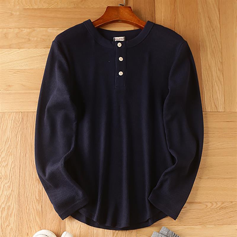 European And American Men's Cotton Waffle-Weave Long-Sleeve T-Shirt Base Layer