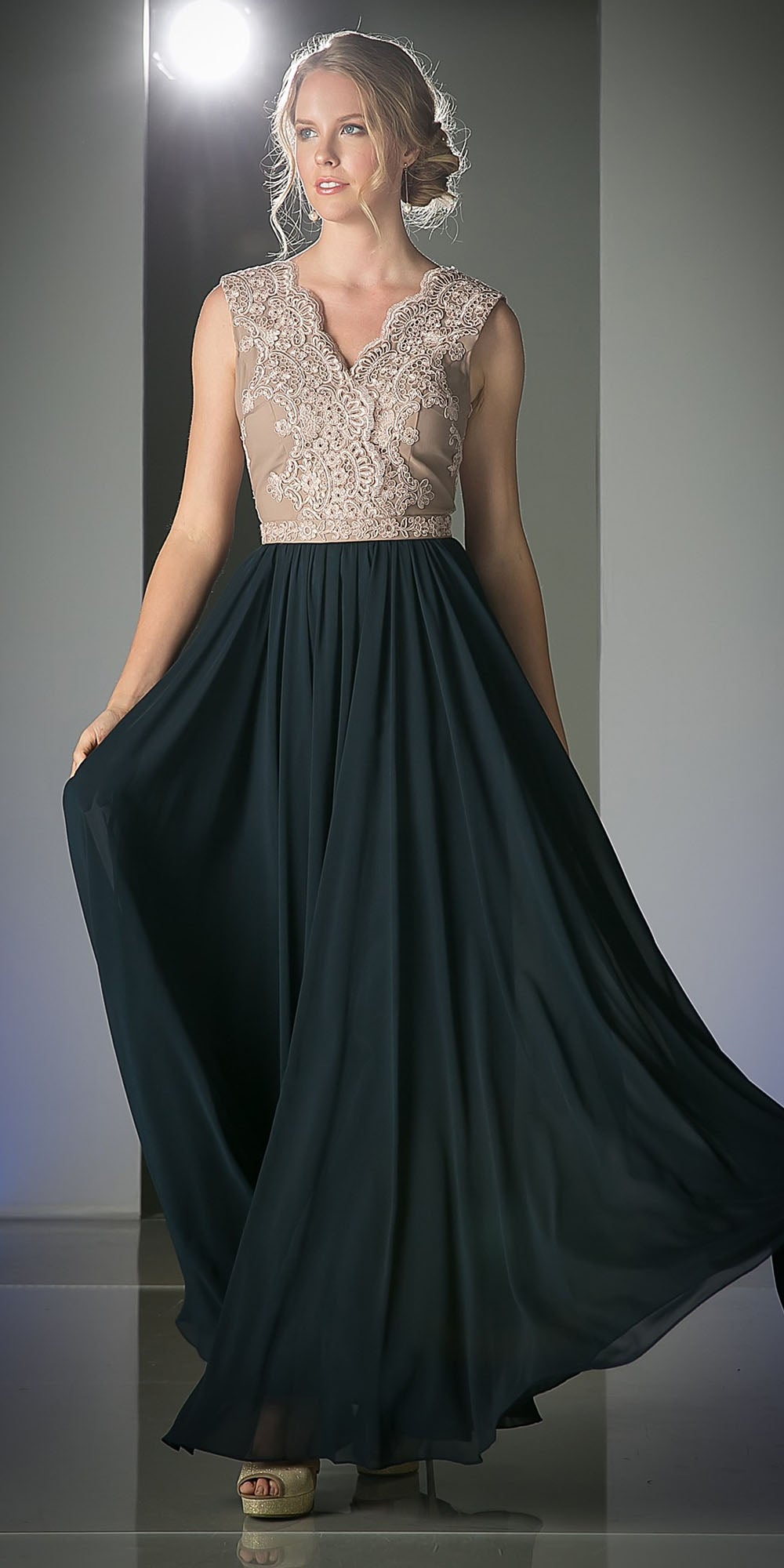 Cinderella Divine 1965 Sleeveless Dress V-Neck Embroidered Bodice