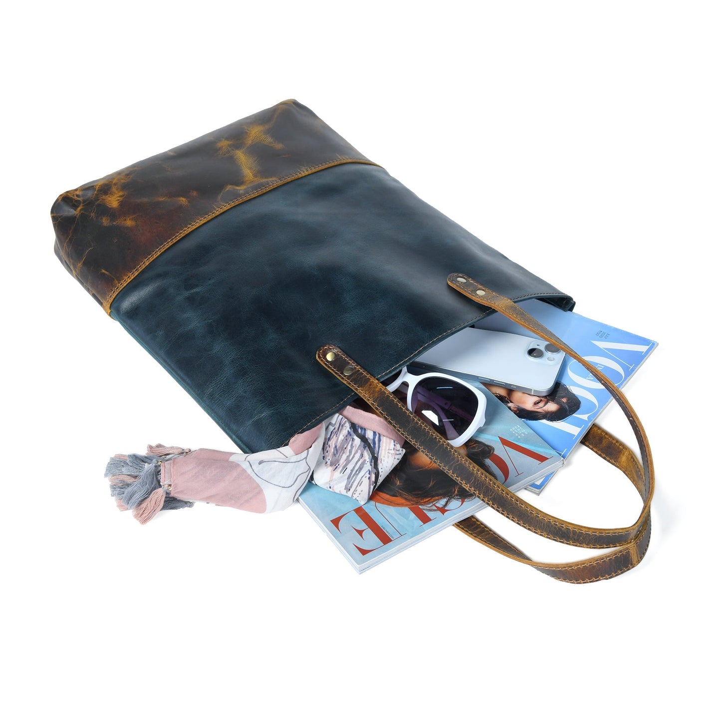 Blaue Leder-Einkaufstasche für Damen