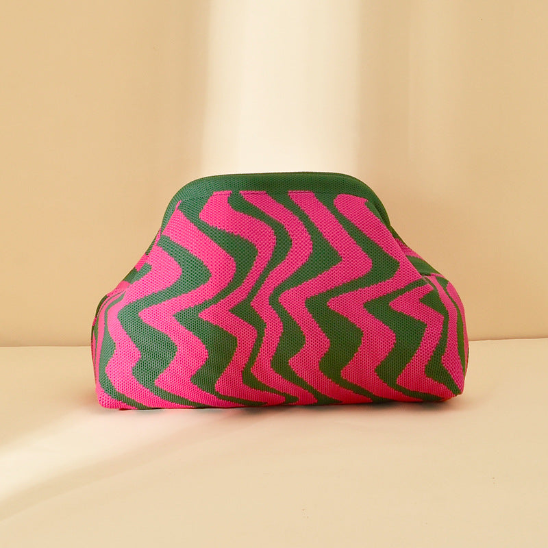 Womens Knitted Bag Striped Clutch