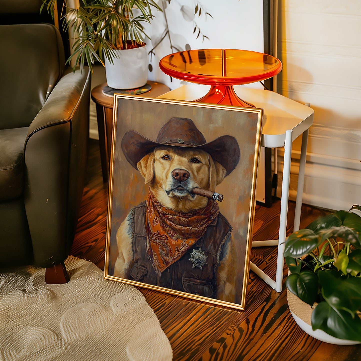 Golden Retriever Sheriff with Western Swagger