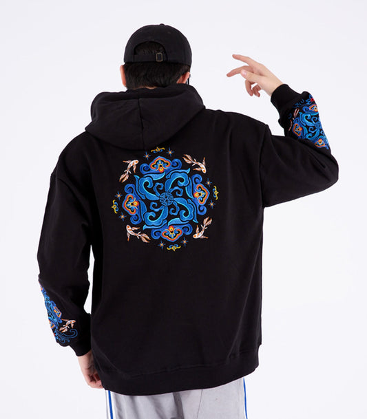 KH9201 Sweat à capuche brodé motif poisson