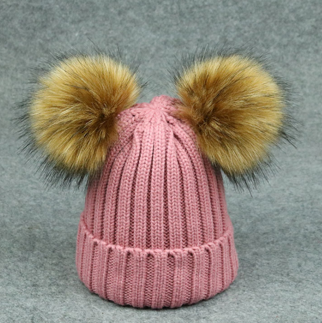Modern Trend Children's Winter Toddler Baby Kids hat Cap With Two Double Pompom Ears Funny Hat