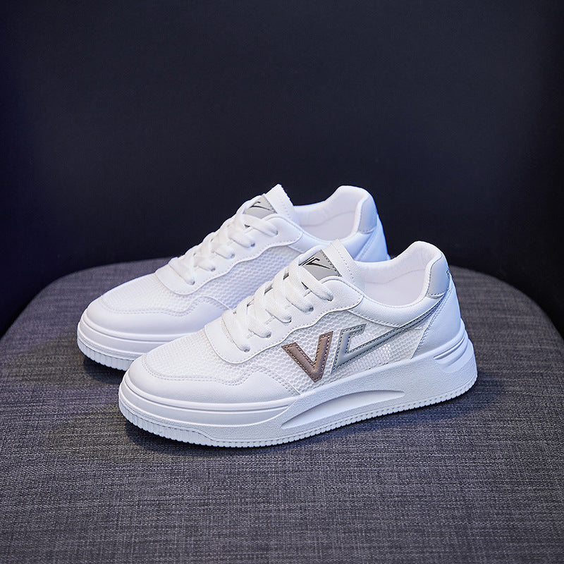 Spring Fashion Breathble Women Sneakers Leather Platform Shoes Women Lace Up Casual Shoes White Fashion Sneakers White PU Leather Platform Sneaker For Women Lace Up Walking Sneakers