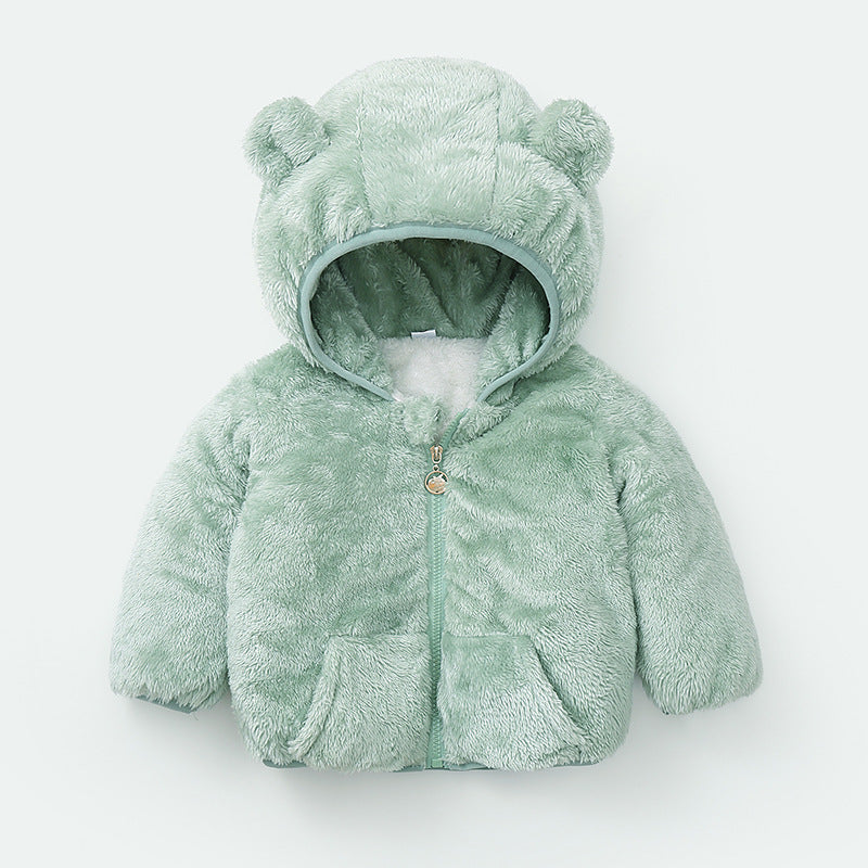 Modern Winter Fleece Children's Sweater Boys and Girls Hoodie Jacket Warm Baby Coat  With Bear Ears