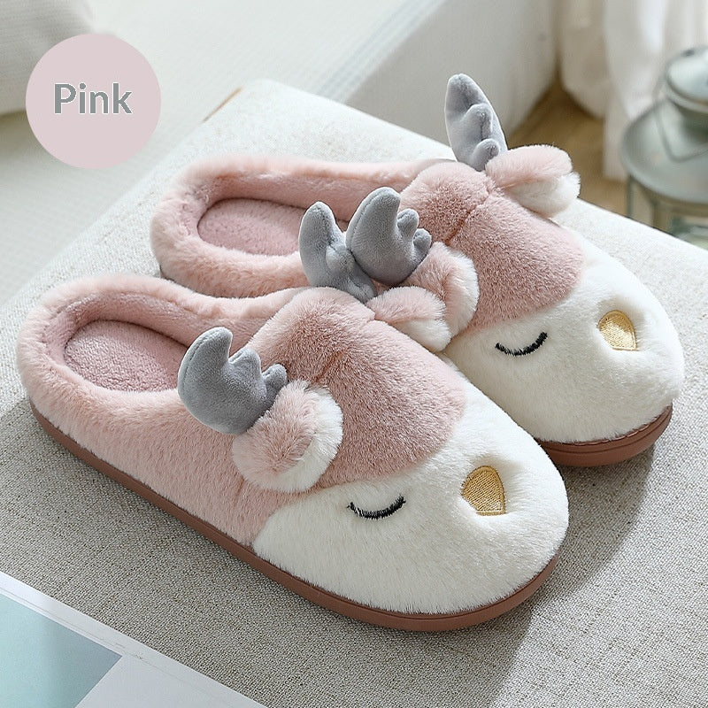 Women Winter Home Slippers Deer Elk Non-slip Soft Warm House Shoes Mens GIrs Indoor Bedroom Couples Floor Footwear Fuzzy House Slippers For Women Durable Furry Bedroom Slipper Lightweight And Non-Slip