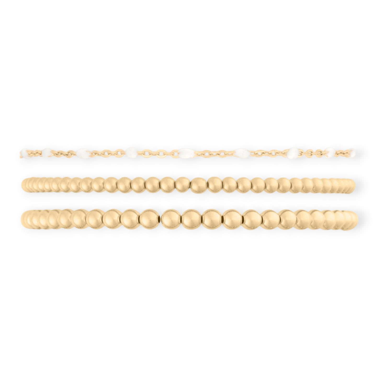 White Daisy + Juno Bracelet Triple Stack (3+4mm)