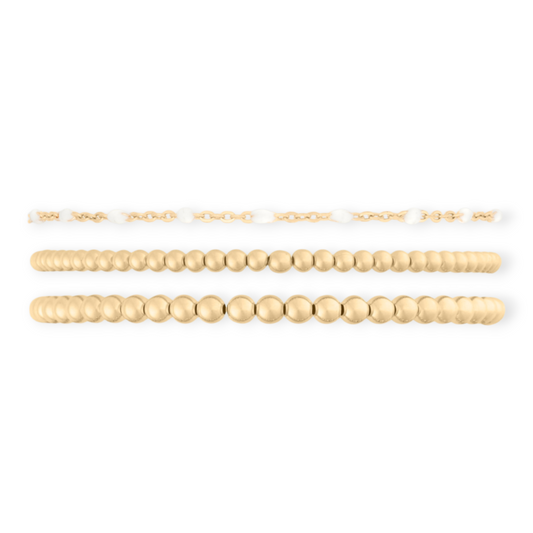 White Daisy + Juno Bracelet Triple Stack (3+4mm)