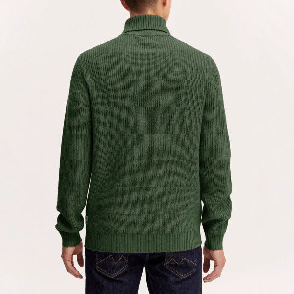 Mens Casual Solid-color Turtleneck Sweater With Vertical Stripes