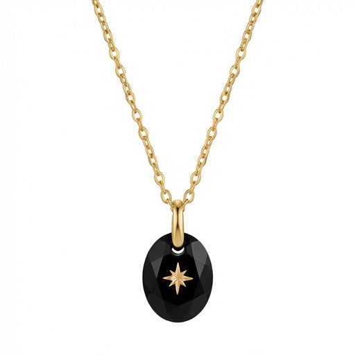 Vintage-style Natural Stone Twelve Zodiac Birthstone Star Pendant Titanium Steel Necklace