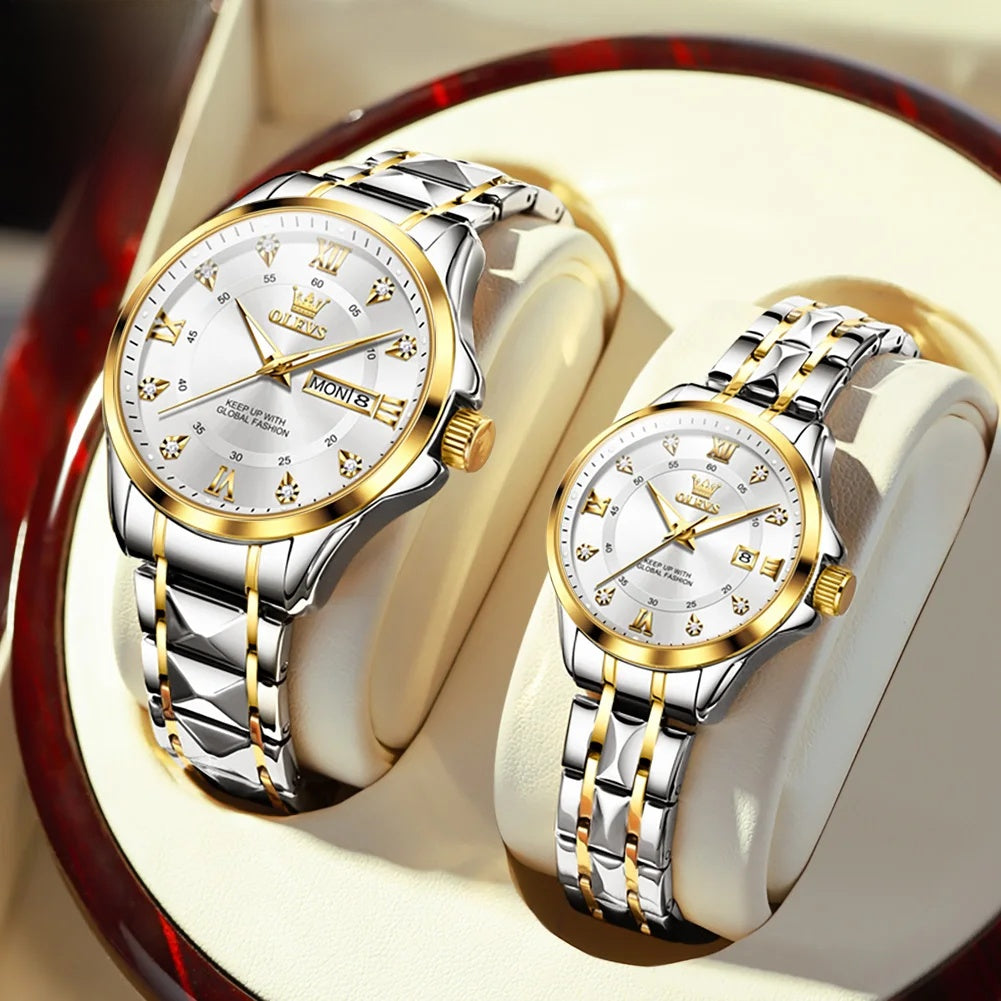 Montre femme étanche en acier inoxydable doré, fine et lumineuse