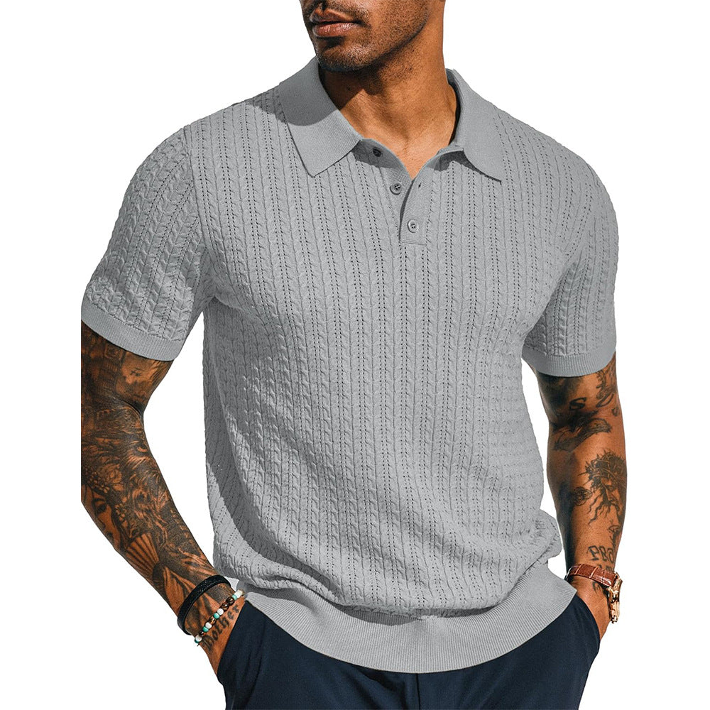 Mens Casual Knitted Shirt Summer Top With Short Sleeves