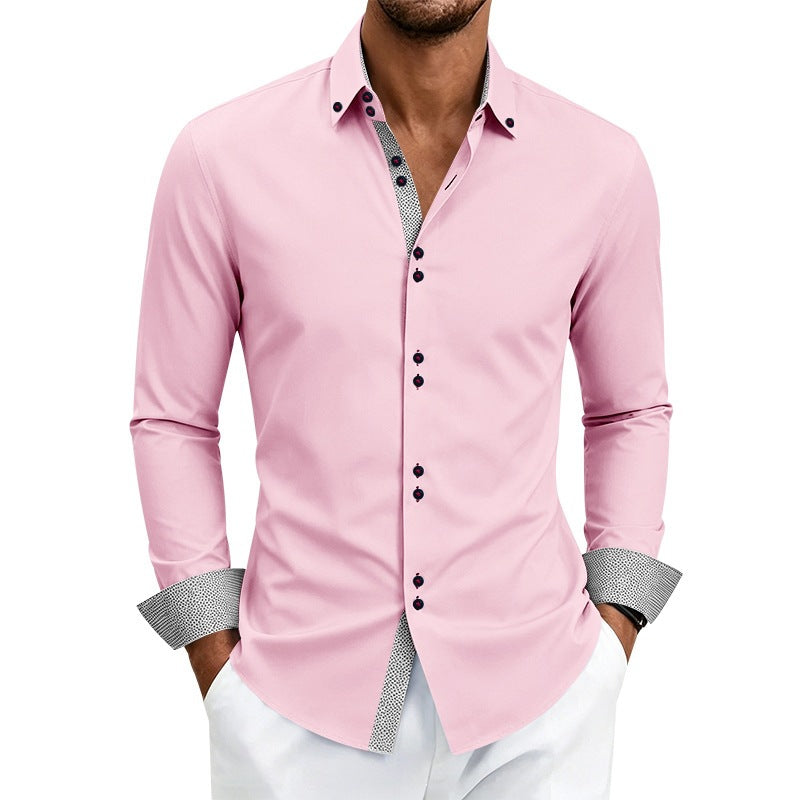 Casual Mens Stretchy, Breathable Long-sleeve Lapel Shirt