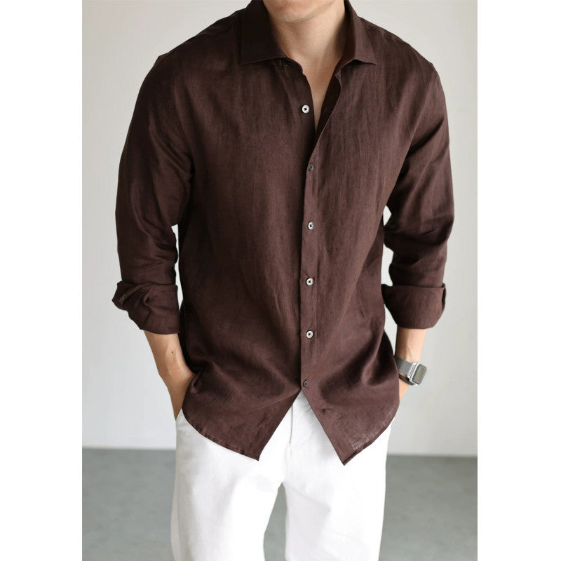 Mens Navy Blue Linen Fashionable Casual Shirt