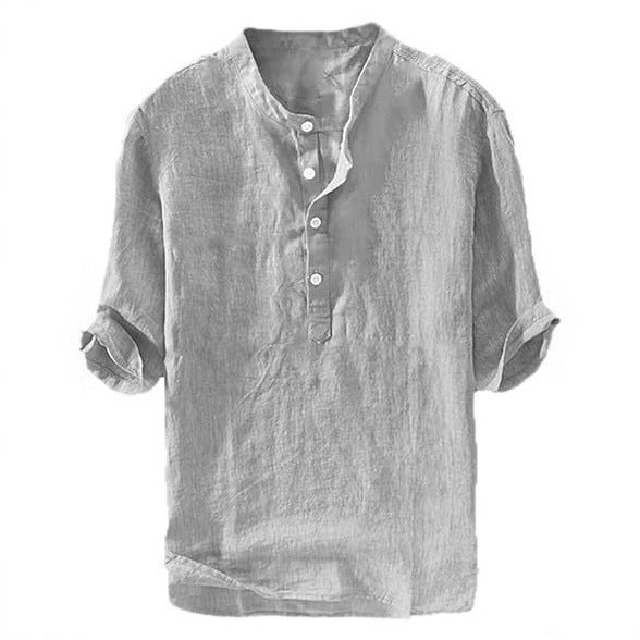 Mens Short-sleeved Loose-fit Linen Shirt