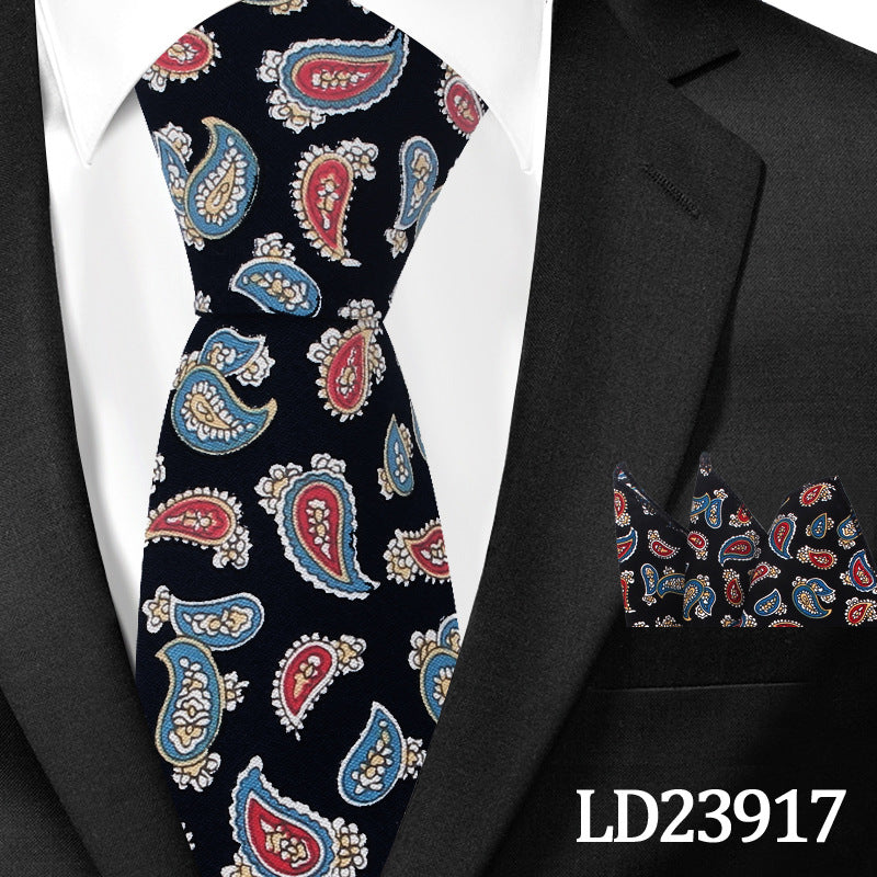 Casual Cotton Floral Print 6cm Casual Tie Pocket Square Suit
