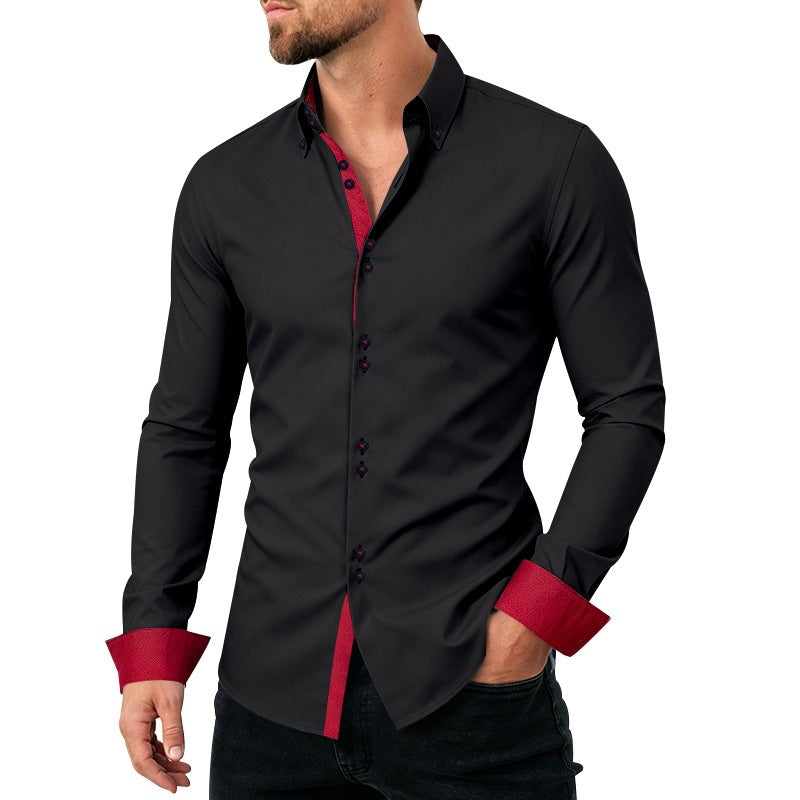 Casual Mens Stretchy, Breathable Long-sleeve Lapel Shirt