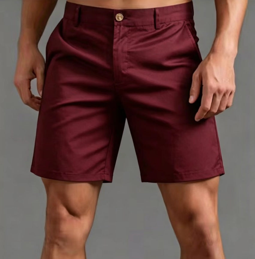 Straight-leg Slim-fit Ice-silk Capri Pants Plus-size Solid-color Mens Wear