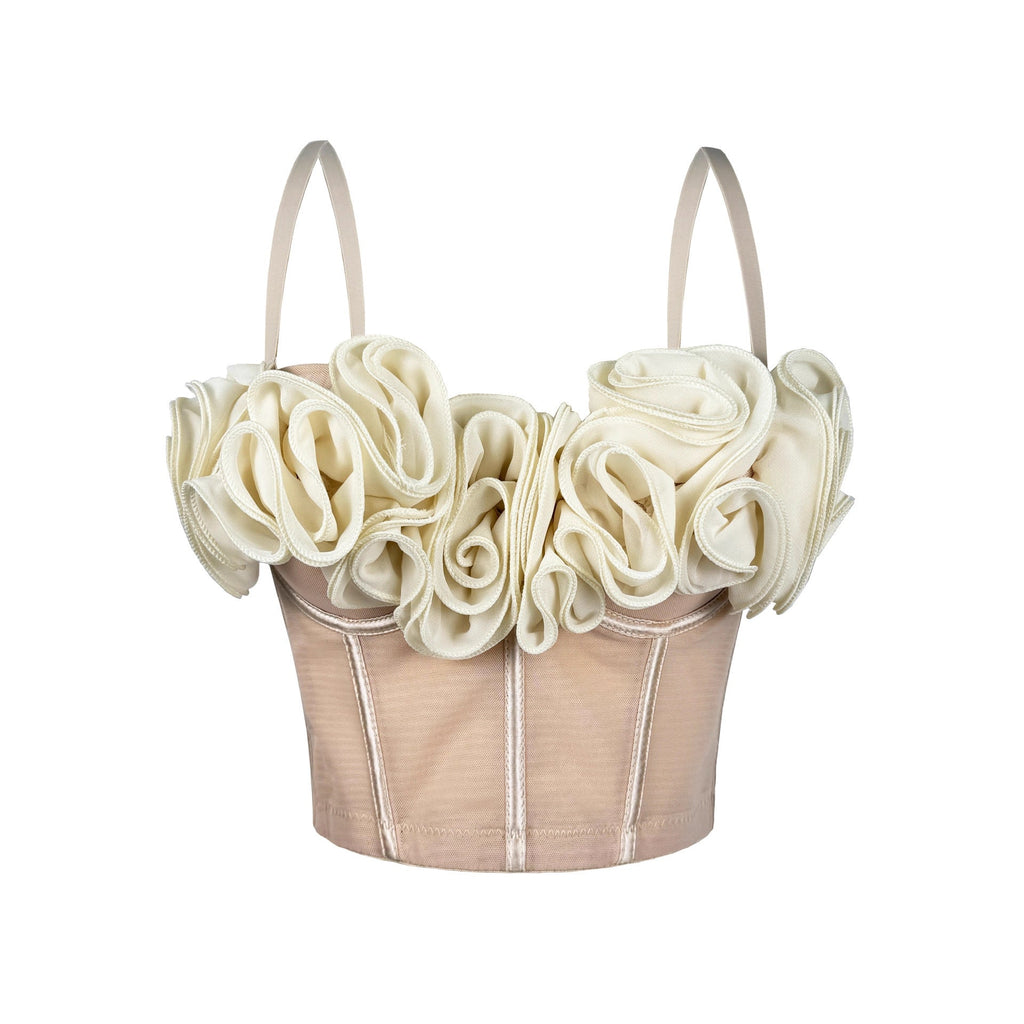 New Three-Dimensional Flower Fishbone Bra Pure Desire Tube Top Mesh Breathable Inner Fishbone Top Sexy Suspender Belt