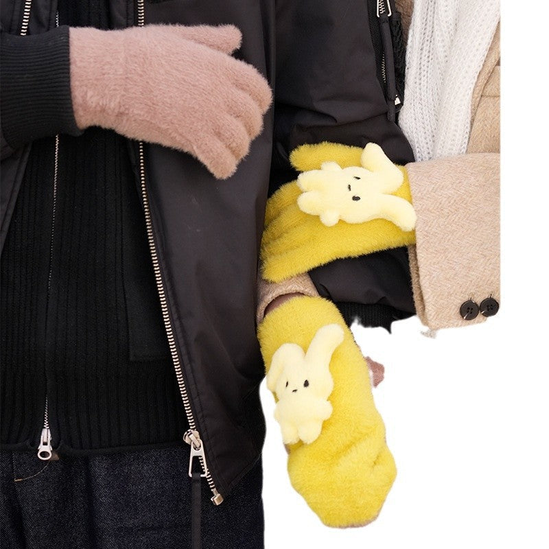 Fleece-lined, Windproof, Cute Cartoon Couple's Wool Gloves