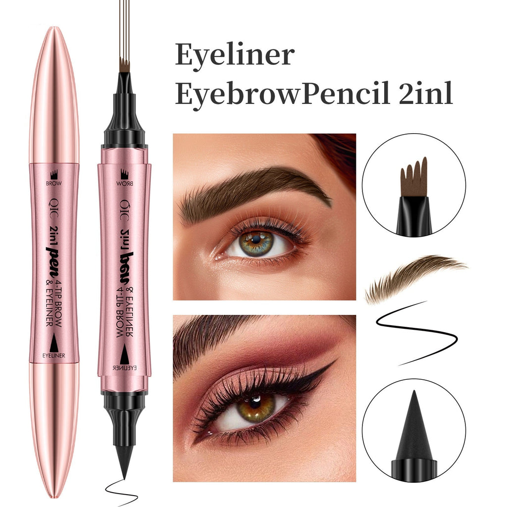 Double-headed 3D Micro-carved Liquid Four-fork Eyebrow Pencil Eyeliner 2-in-one Dual-purpose Eye