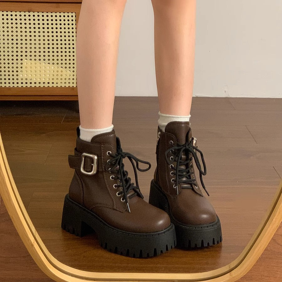 Womens Ankle Boots With Laces And A Height-increasing Design