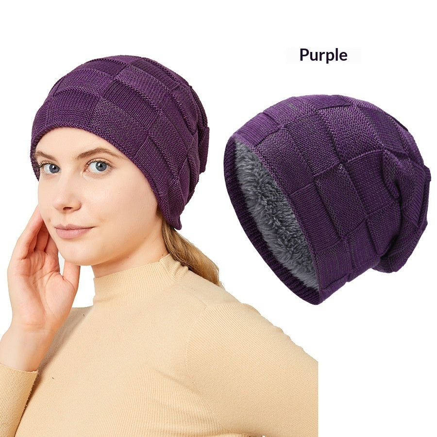 Mens Winter Knitted Hat Couples Style Warm Fleece-Lined Ear-Protecting Wool Cap