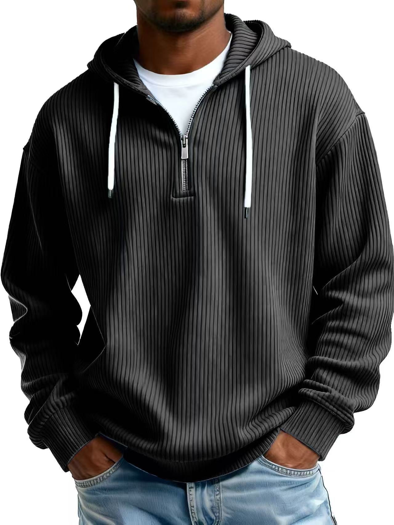 Mens Long-Sleeve Hooded Jacket Loose-Fit Casual Sweatshirt