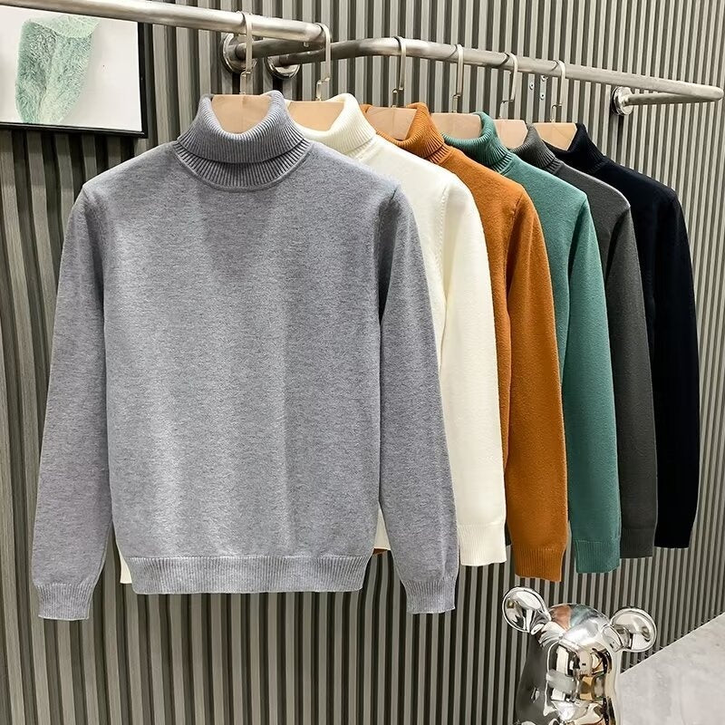 Mens Loose-fitting Warm Turtleneck Knit Sweater