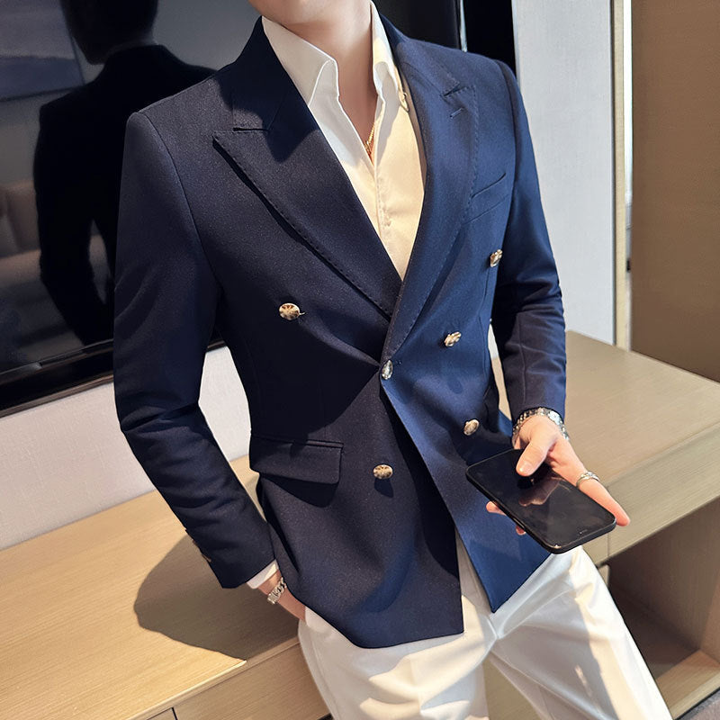 Mens White Casual Double-breasted Jacket