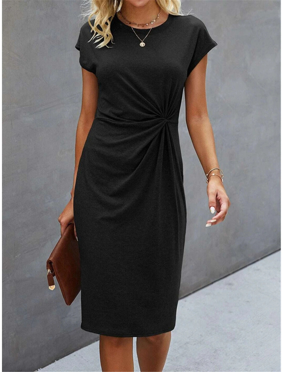 Front Knot Bodycon Midi Dress – Round Neck Sleeveless Tie Dress – ThisandThatShoppe