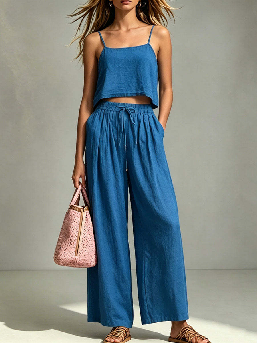 Women's Camisole & Wide-Leg Pants Two-Piece Set – Casual Summer