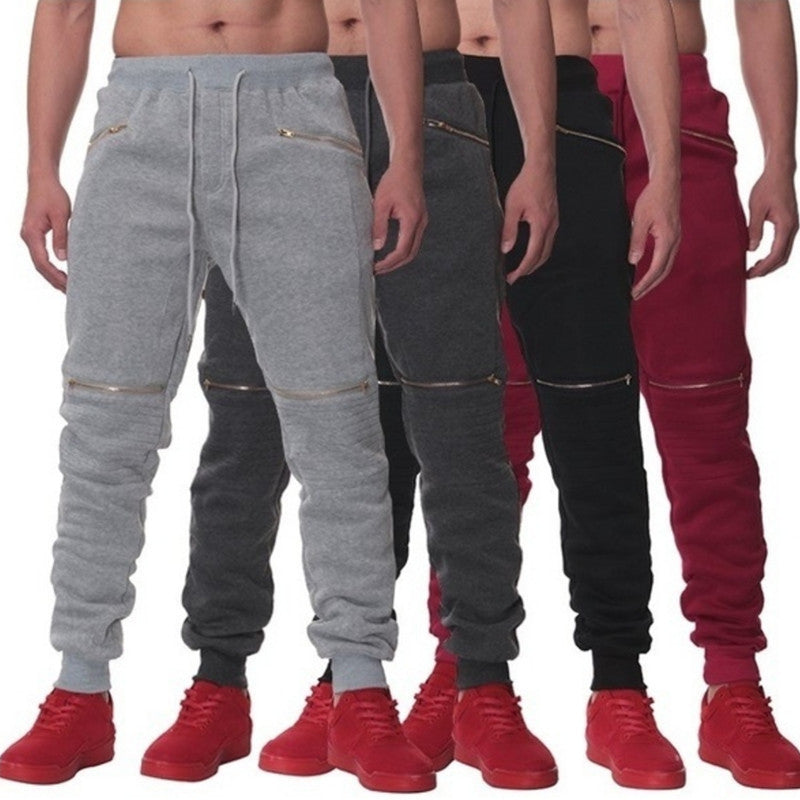 Men's Sports Pants with Double Pockets and Zip Design
