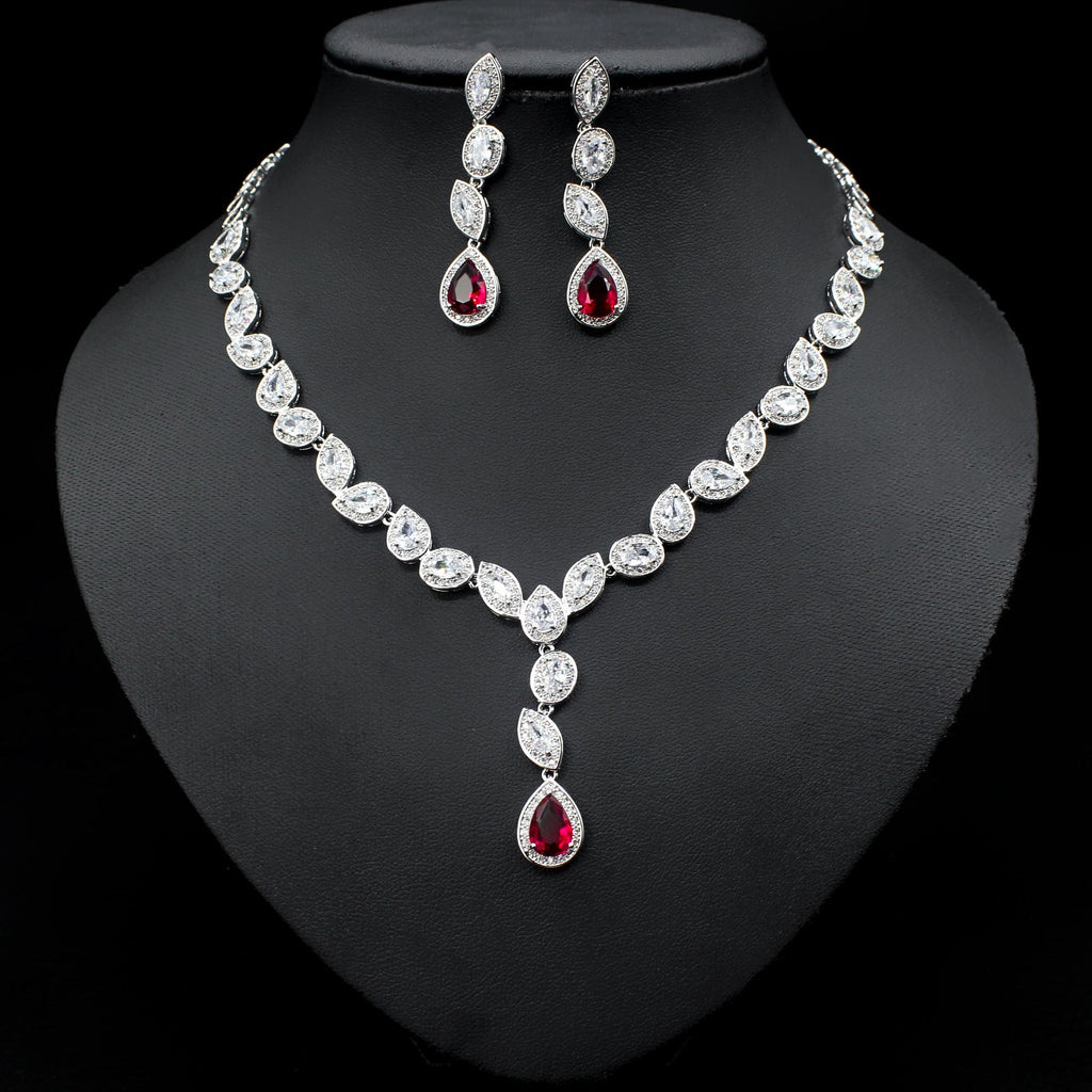 Colorful Zircon Necklace Earrings Set: wedding jewelry set