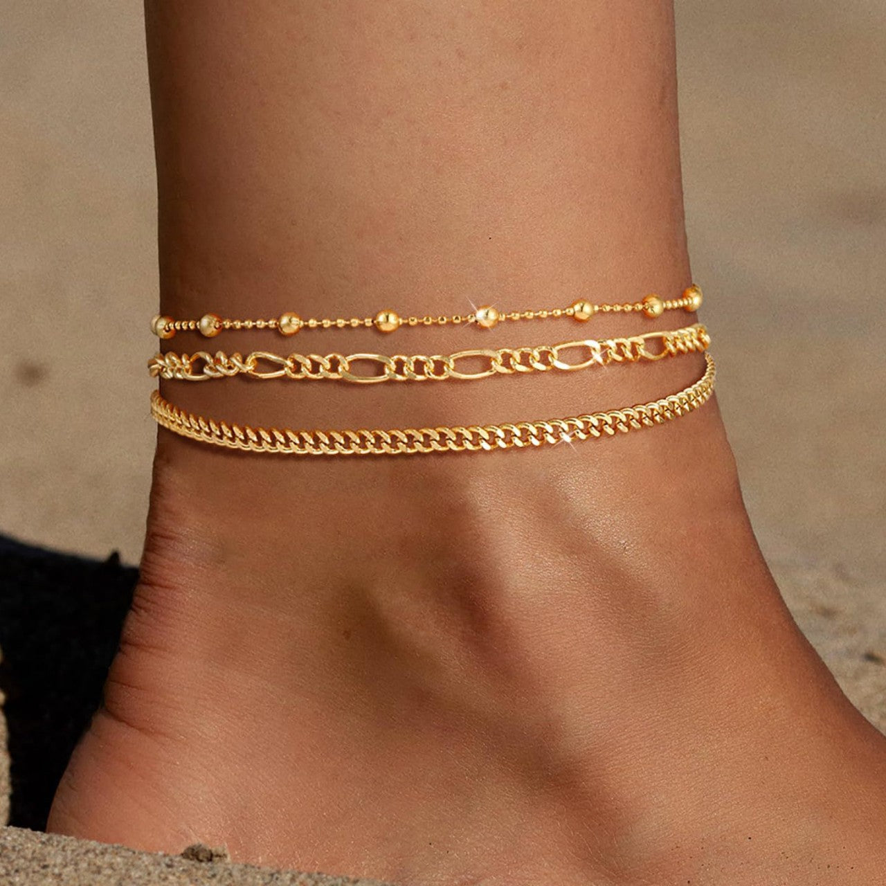 Retro Metal Versatile 3-piece Ankle Chain Set
