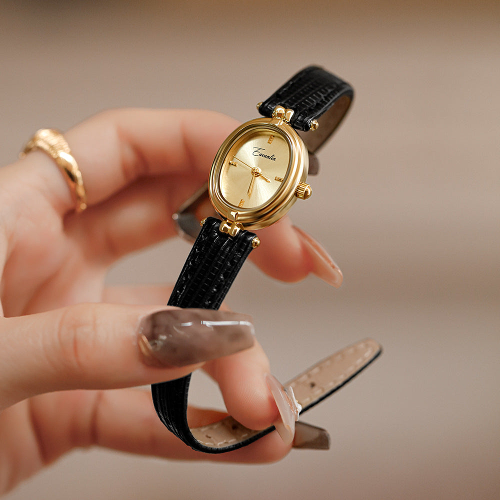 Womens Leather Belt Round-shaped Fashionable Artistic Niche Watch