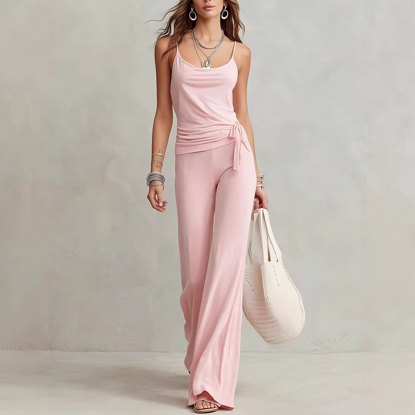 Women's Solid Color Sleeveless Top & Pants Two-Piece Set
