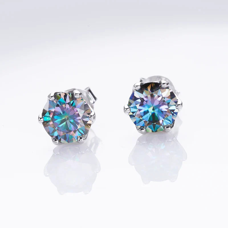 Boucles d'oreilles clous en moissanite ronde 1 à 4 carats couleur D VVS1 3EX plaqué platine 925