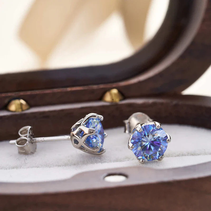 Boucles d'oreilles clous en moissanite ronde 1 à 4 carats couleur D VVS1 3EX plaqué platine 925