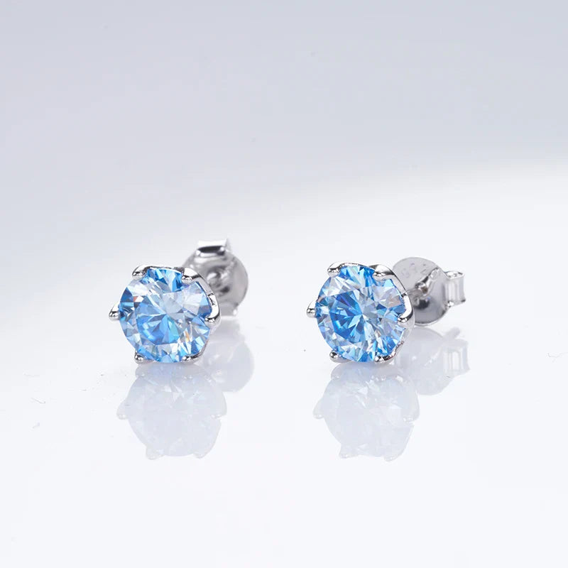 Boucles d'oreilles clous en moissanite ronde 1 à 4 carats couleur D VVS1 3EX plaqué platine 925