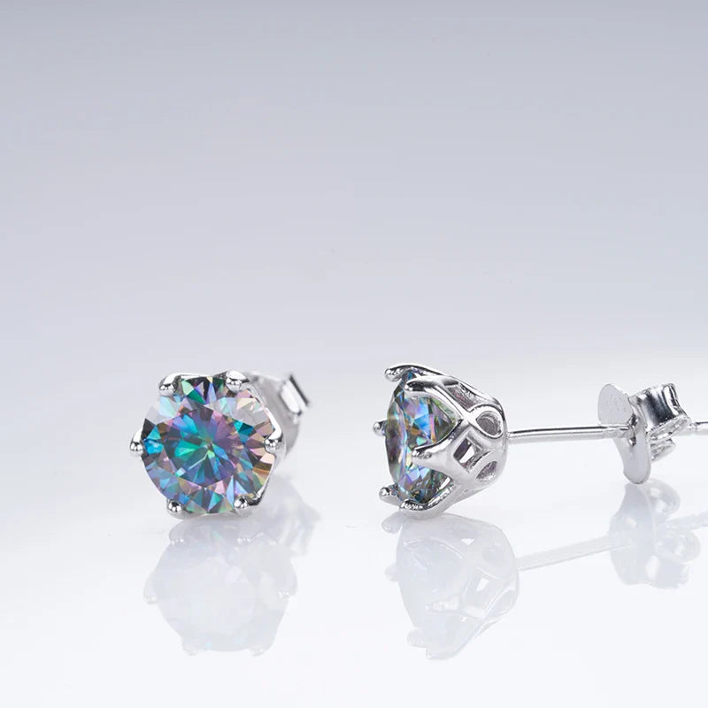 Boucles d'oreilles clous en moissanite ronde 1 à 4 carats couleur D VVS1 3EX plaqué platine 925