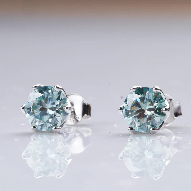 Boucles d'oreilles clous en moissanite ronde 1 à 4 carats couleur D VVS1 3EX plaqué platine 925