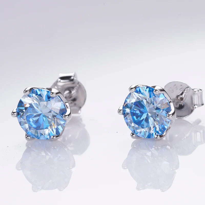 Boucles d'oreilles clous en moissanite ronde 1 à 4 carats couleur D VVS1 3EX plaqué platine 925