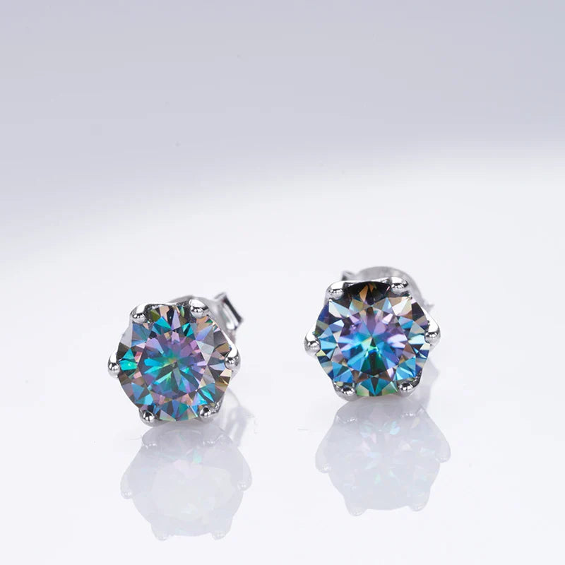 Boucles d'oreilles clous en moissanite ronde 1 à 4 carats couleur D VVS1 3EX plaqué platine 925