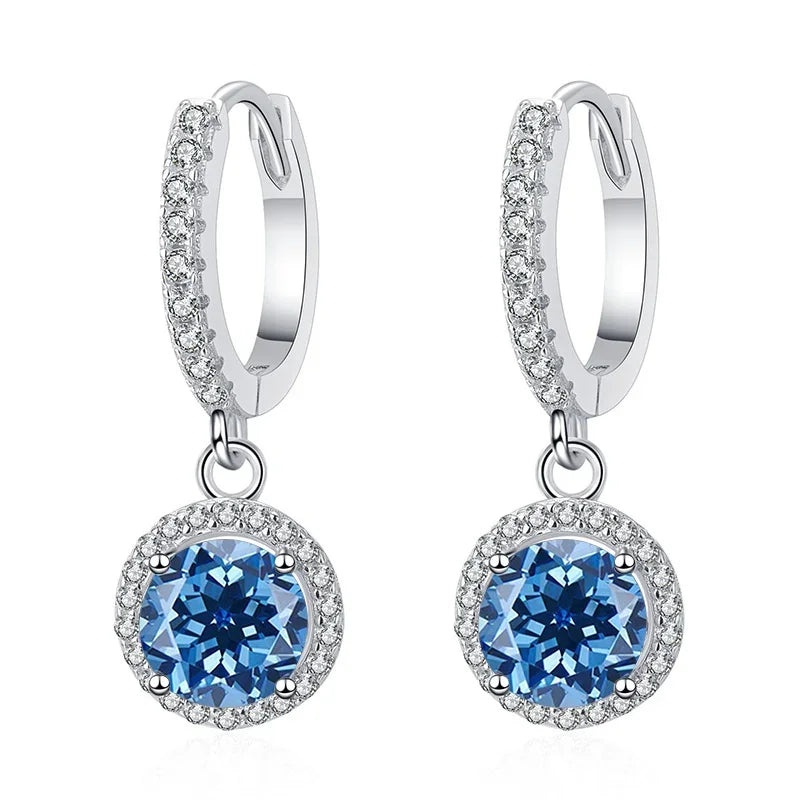 1Ct 6.5mm Blue Green Moissanite Drop Earrings For Women S925 Sterling