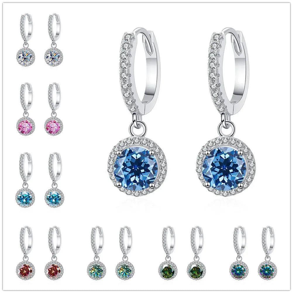 1Ct 6.5mm Blue Green Moissanite Drop Earrings For Women S925 Sterling