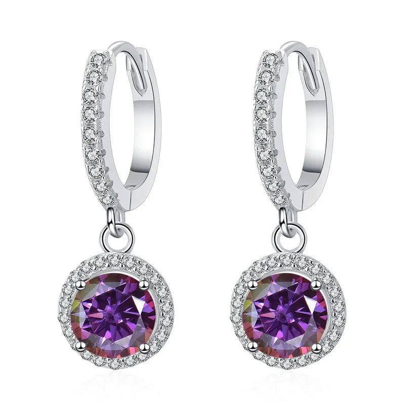 1Ct 6.5mm Blue Green Moissanite Drop Earrings For Women S925 Sterling